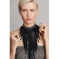 Black Crystal Leather Ring in Silver