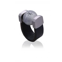 Agate Druzy Grey Ring in Ruthenium