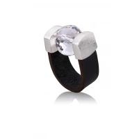 Mountain Crystal Leather Ring in Silver