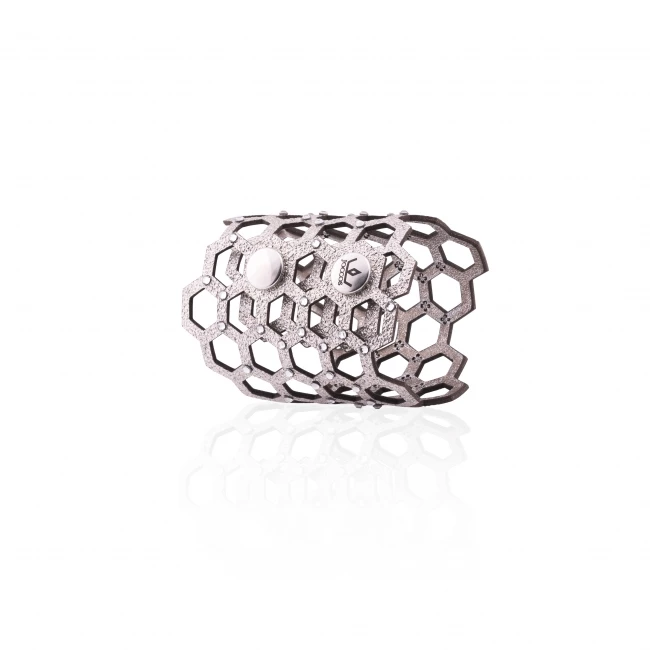 Honeycomb Silver with Crystal Cuff