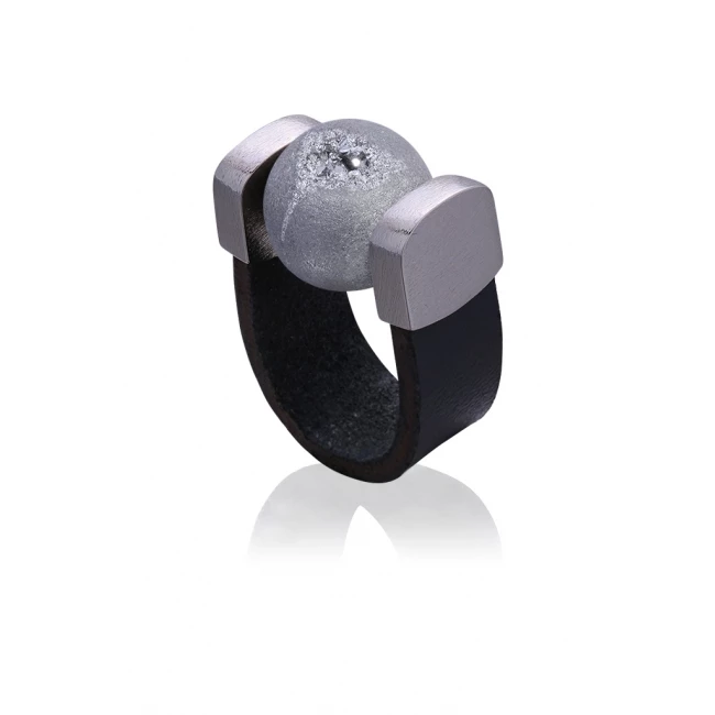Agate Druzy Grey Ring in Ruthenium